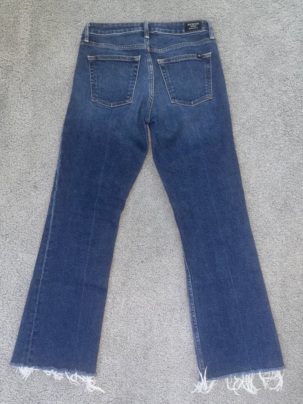 NOEND NO END Denim Farrah Mid Rise Kick Flare Raw Hem Cropped Jeans  -EUC - 28 - Picture 6 of 15